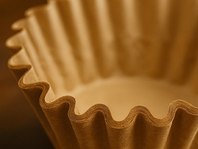 TruBrew Macro shot of the wavy edges of a TruBrew natural brown coffee filter showing thick, durable paper quality.