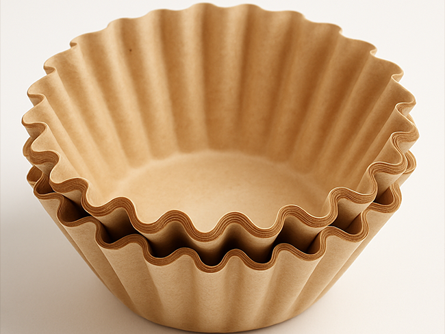 TruBrew Two stacked fluted TruBrew coffee filters in natural brown paper against a clean background.